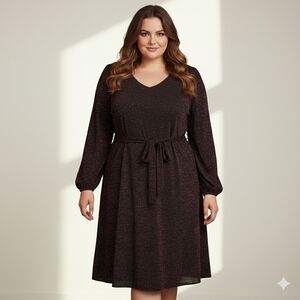 Penningtons Black Red Stretchy Glitter Long Sleeve Party Dress Size 4X Dressy